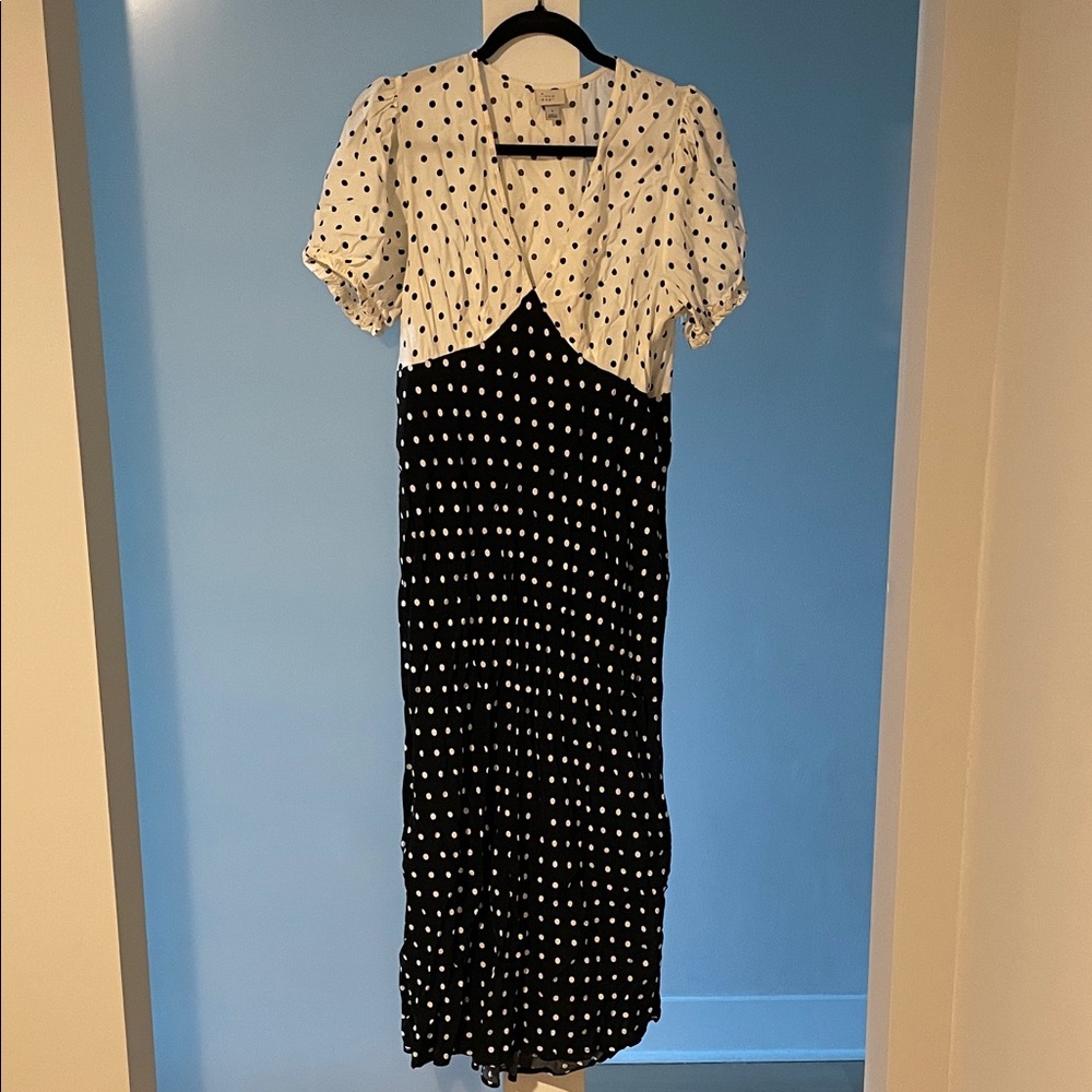 a new day Black and White Polka Dot Midi Dress
